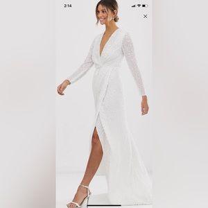 Pleated plunge bridal dress